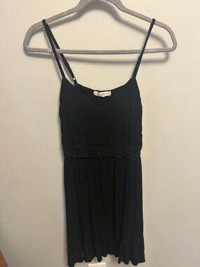 Rewind Black Spaghetti Strap Dress with Crochet Waist